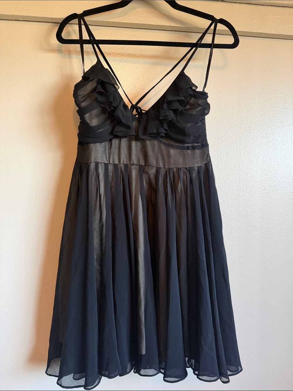 Ark & Co Black and Cream Sheer Babydoll Dress with Adjustable Spaghetti Straps